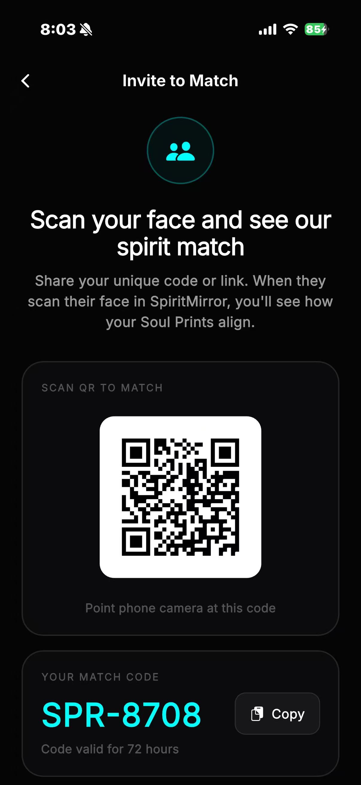 Invite to Match — QR code sharing